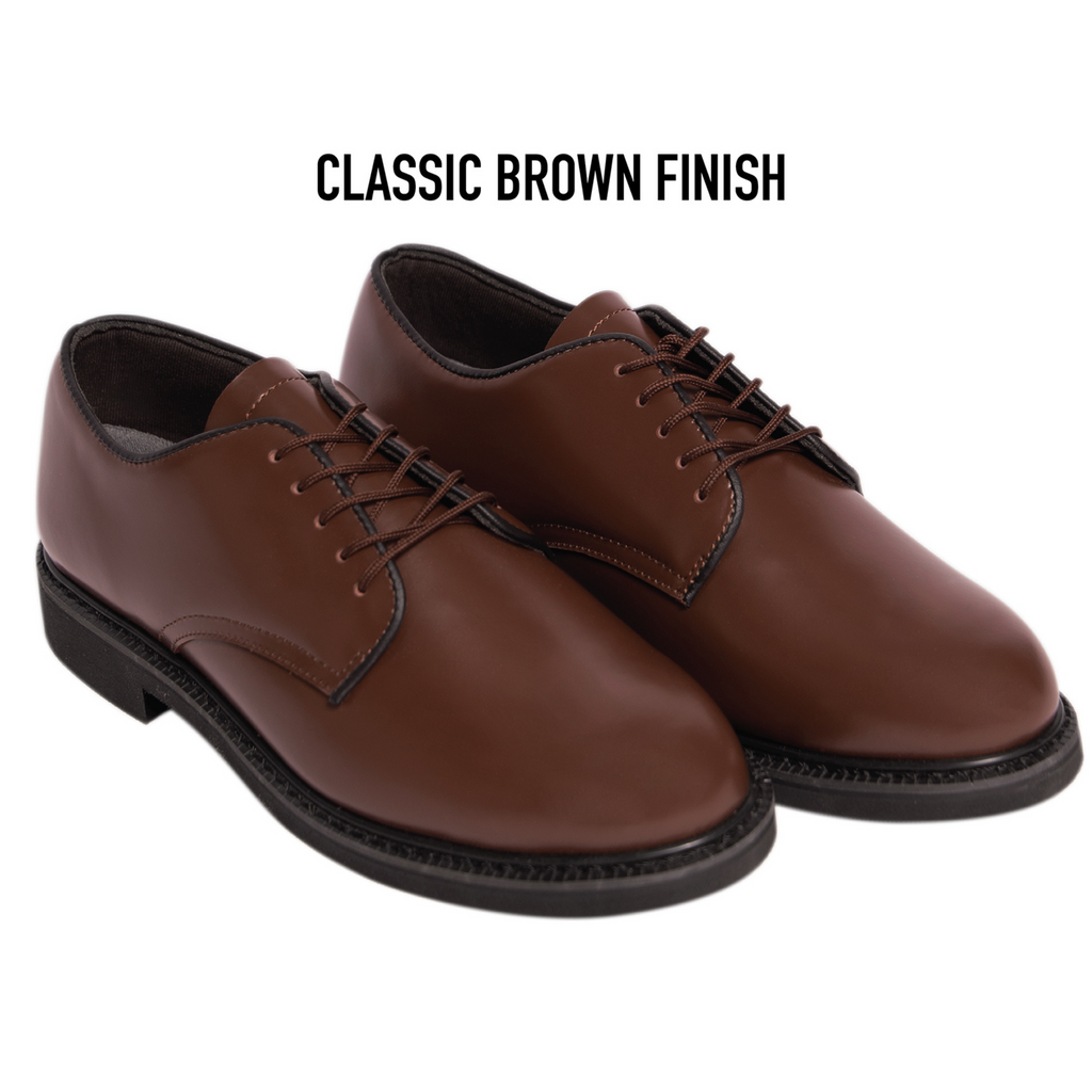 Brown High Gloss Shiny Oxfords Uniform Shoes Formal Dress Military Duty  Security