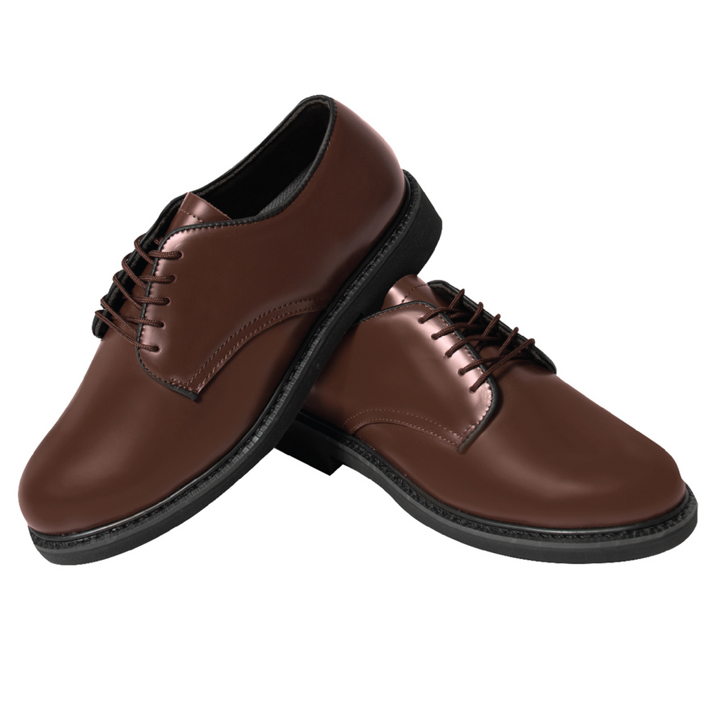 Brown High Gloss Shiny Oxfords Uniform Shoes Formal Dress Military Duty  Security