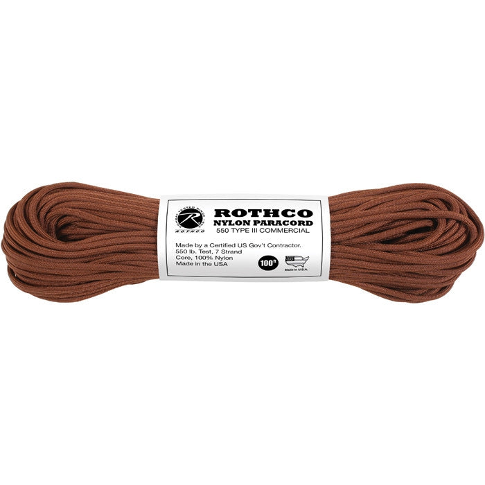 Chocolate Brown - Military Grade 550 LB Tested Type III Paracord Rope 100'  - Nylon USA Made - Galaxy Army Navy
