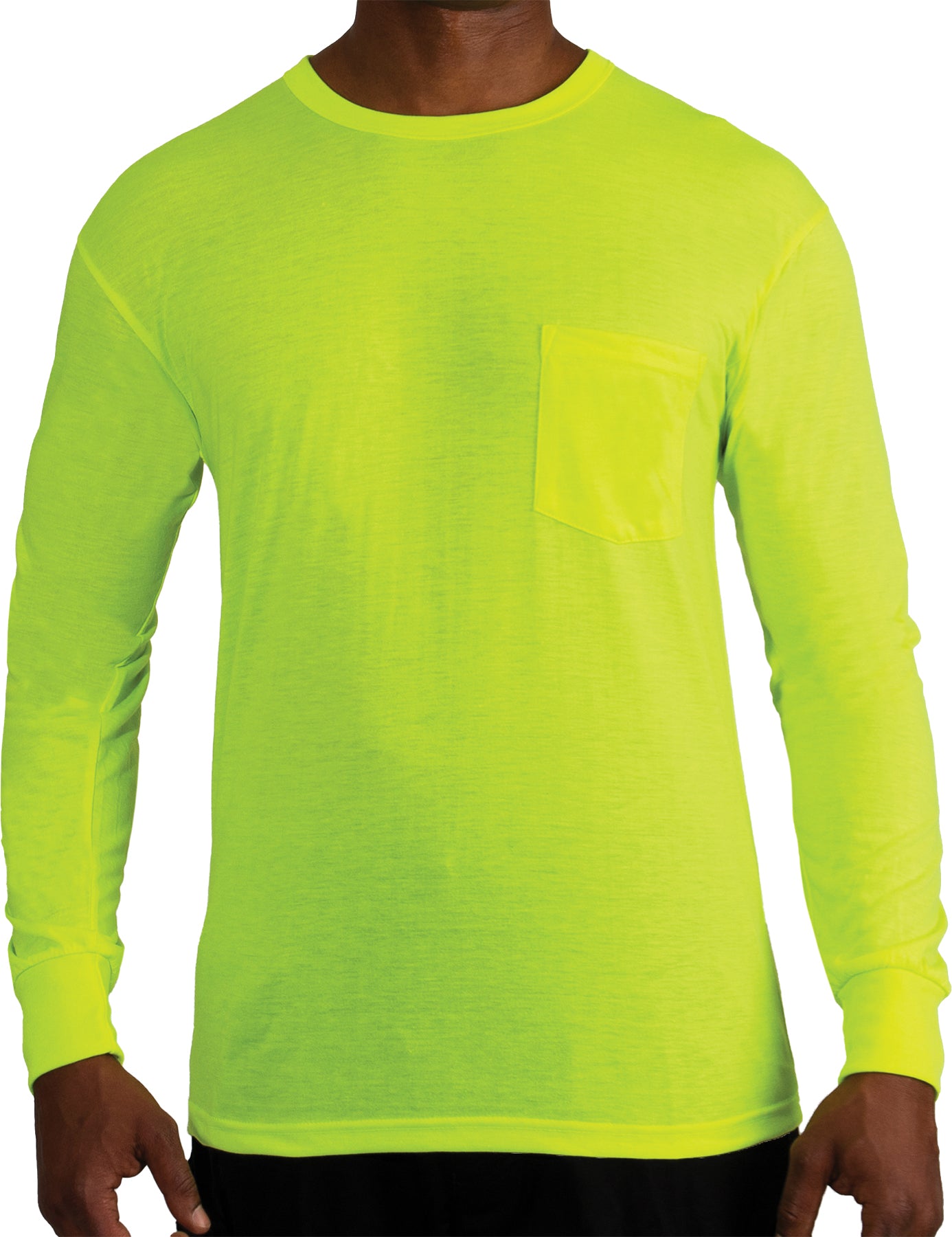 Safety Green Moisture Wicking Pocket T-Shirt Long Sleeve