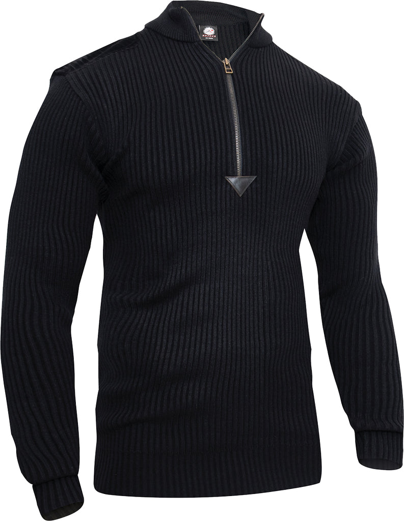 Black - Quarter Zip Acrylic Commando Sweater - Galaxy Army Navy