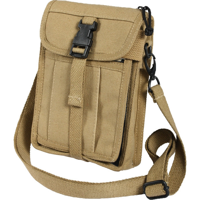Vintage Canvas Explorer Shoulder Bag With Leather Accents Army