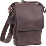 Brown - Tactical Tablet Tech Shoulder Bag - Heavy Duty Leather