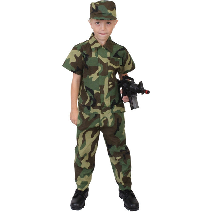 Kids Woodland Camouflage Solider Halloween Costume Shirt Pants & Hat ...