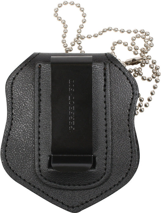 Black - Leather Police Badge Holder with Clip - Galaxy Army Navy