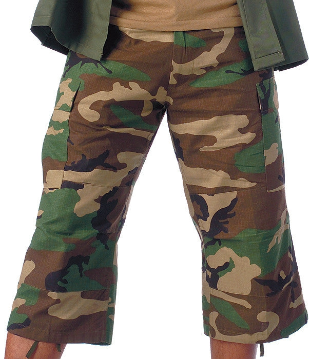 Woodland Camouflage - Military BDU Capri Pants - Cotton Ripstop ...