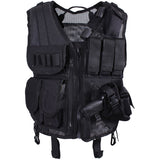 Black - Quick Draw Tactical Vest - Adjustable One Size - with Pouches & Holster